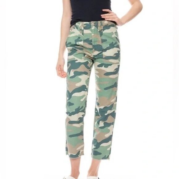 Mother Denim Pants - Mother women's pants 24 US 0 green camo print straight leg raw hem jeans